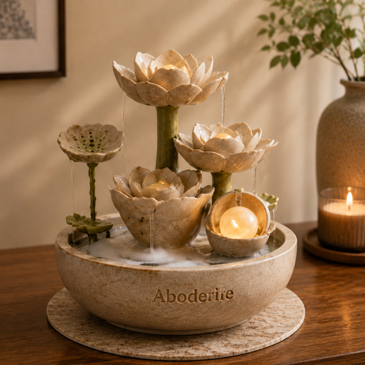 Aboderife Lotus Serenity Cascading Water Garden Fountain