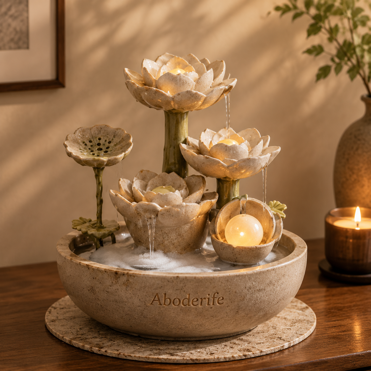 Aboderife Lotus Serenity Cascading Water Garden Fountain