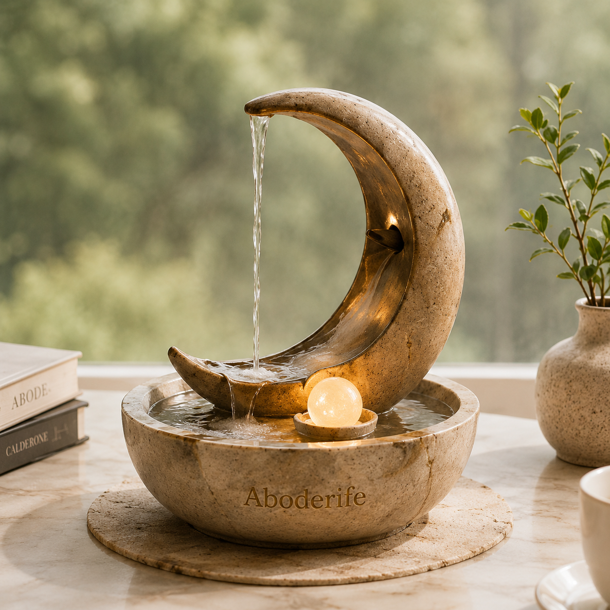 Aboderife Crescent Moon Cascade Tabletop Fountain