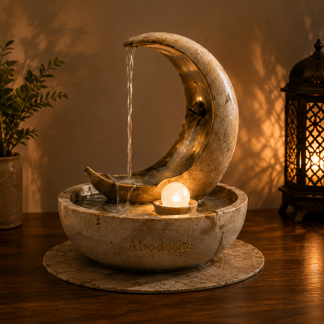 Aboderife Crescent Moon Cascade Tabletop Fountain