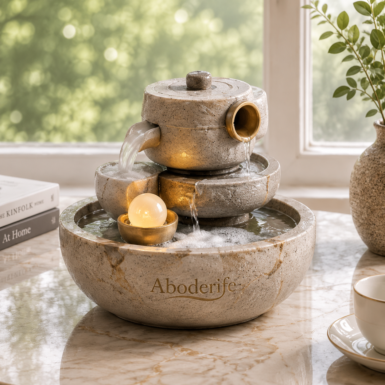 Aboderife Zen Ceramic Teapot Cascade Tabletop Fountain