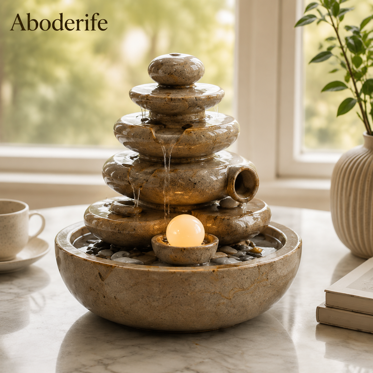 Aboderife Zen Stone Pagoda Cascading Tabletop Fountain