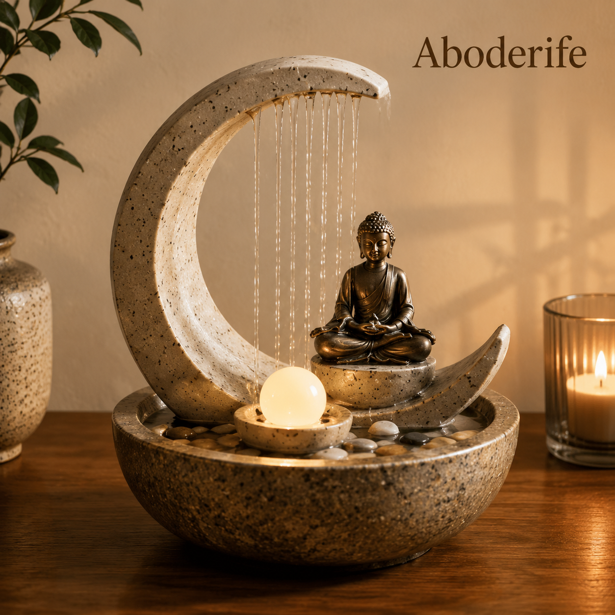 Aboderife Crescent Moon Buddha Zen Water Fountain