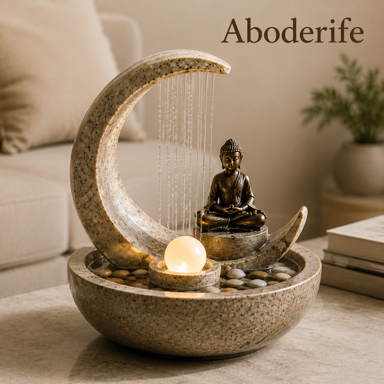 Aboderife Crescent Moon Buddha Zen Water Fountain